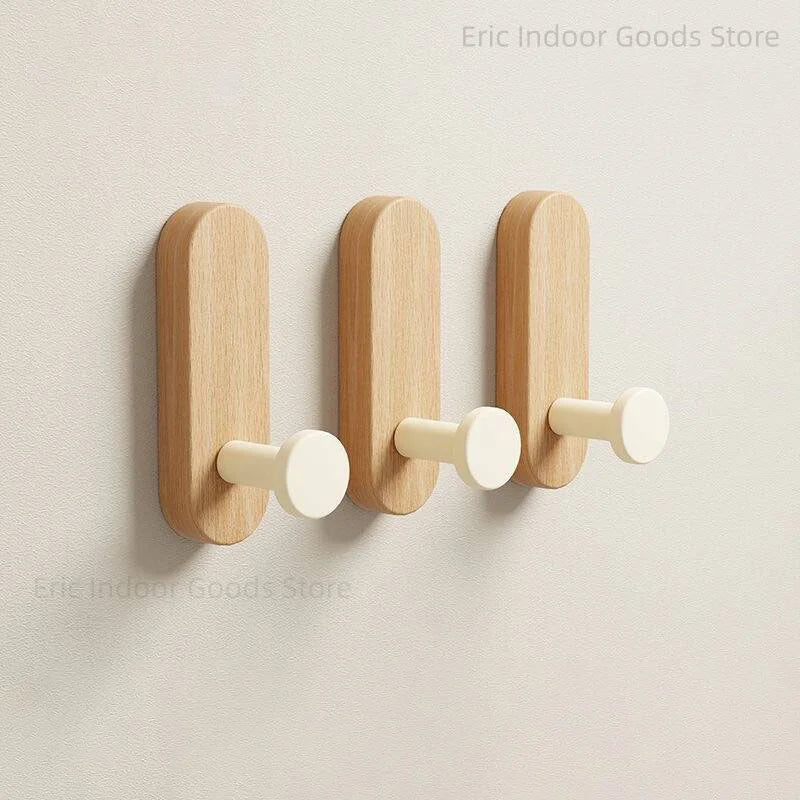 Self-Adhesive Wooden Wall Hooks for Coats, Towels & Keys