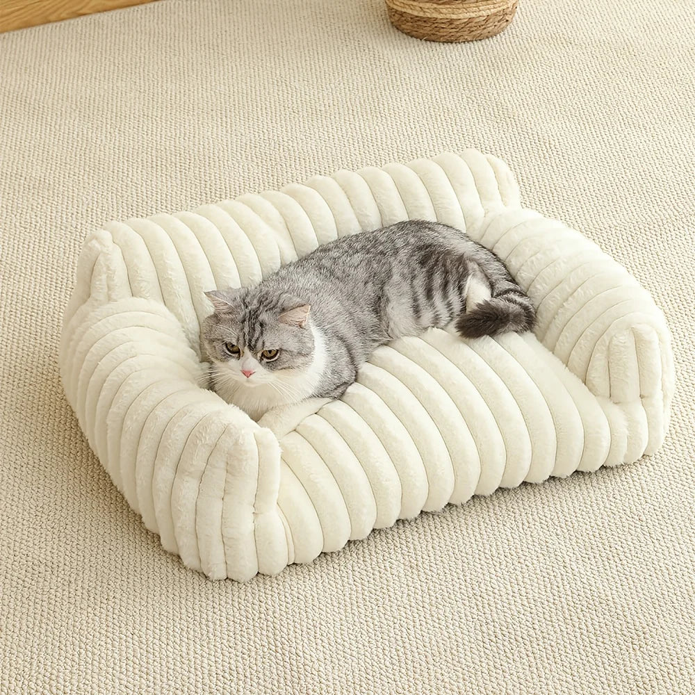 Plush Cat Sofa Bed with Raised Sides | Soft Pet Cushion