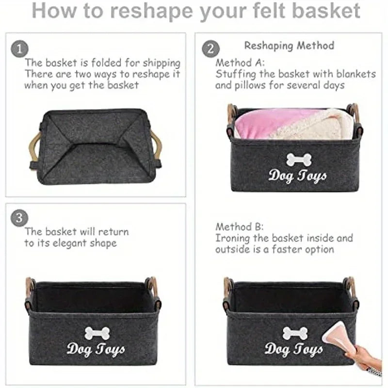 Felt Dog Toy Storage Basket | Black or Light Grey