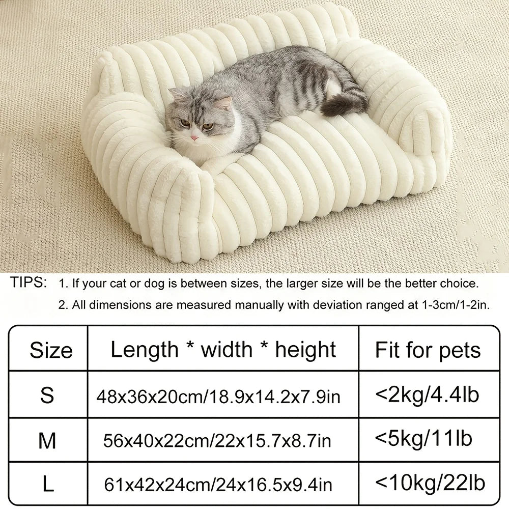 Plush Cat Sofa Bed with Raised Sides | Soft Pet Cushion