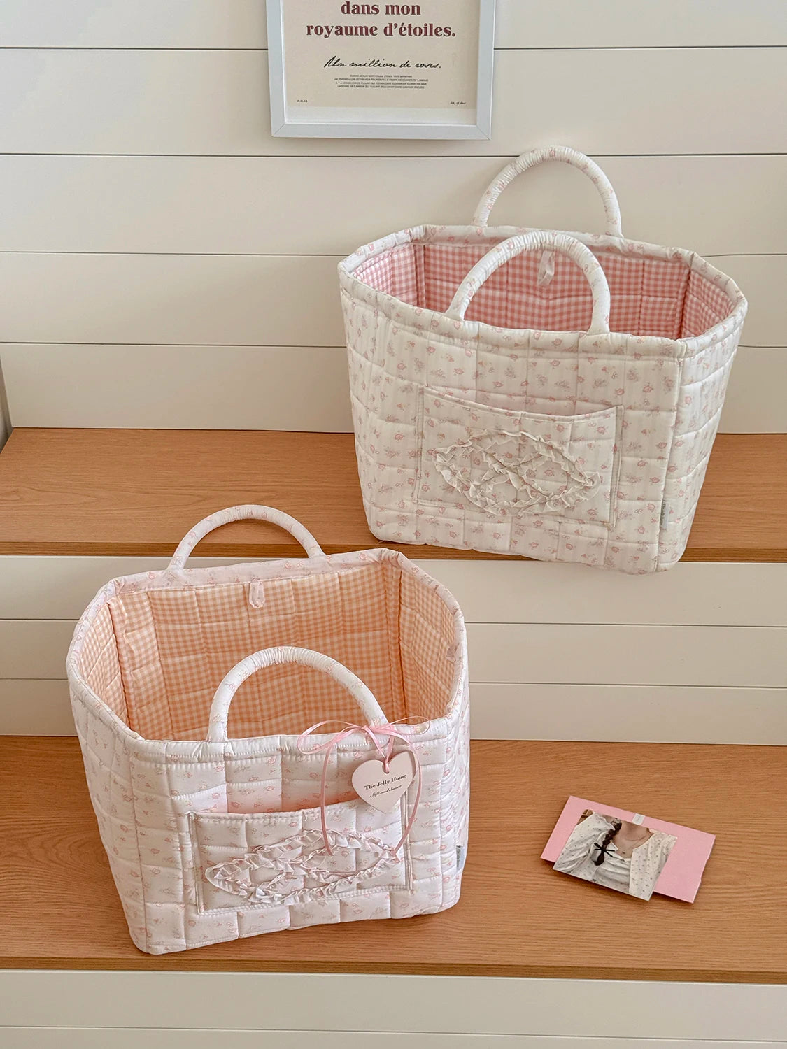 Quilted Floral Pet Toy Storage Basket with Handles