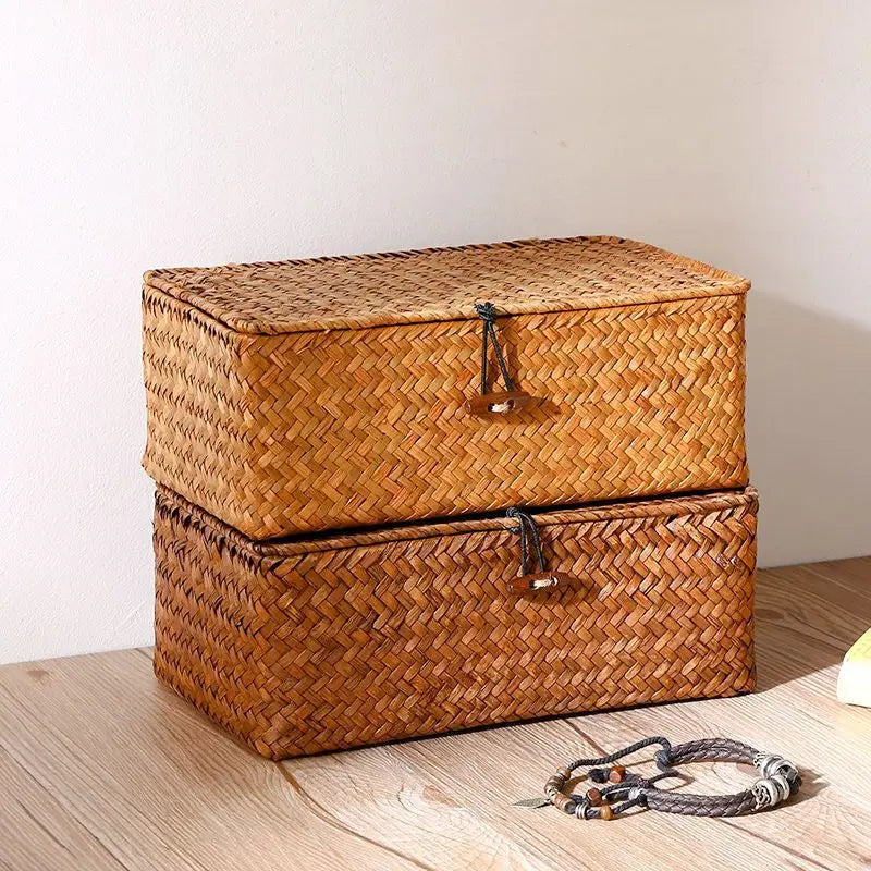 Vintage Woven Storage Basket with Lid