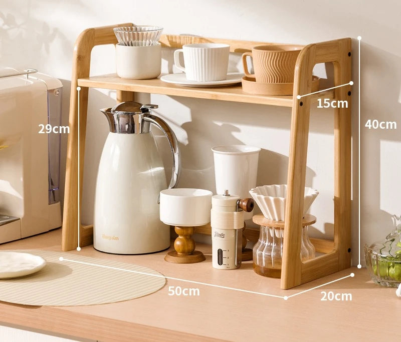 2-Tier Bamboo Kitchen Countertop Organiser | 50–60 cm