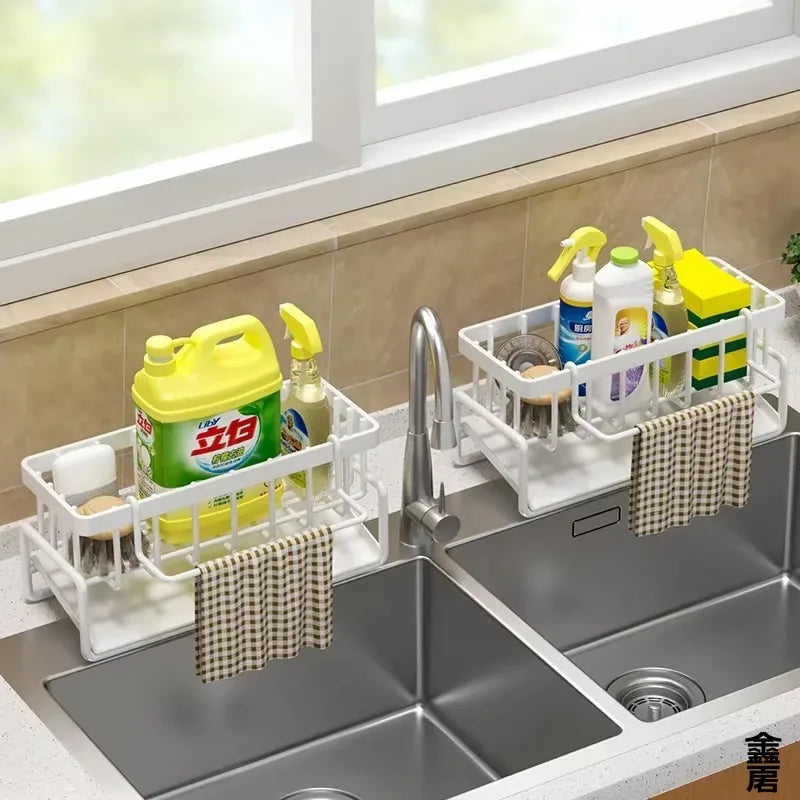 Tap-Mounted Sink Storage Shelf with Drainage Rack