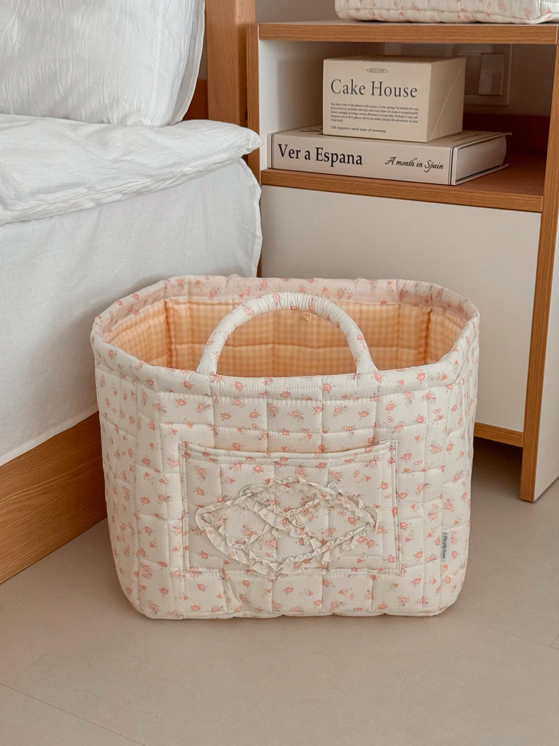 Quilted Floral Pet Toy Storage Basket with Handles