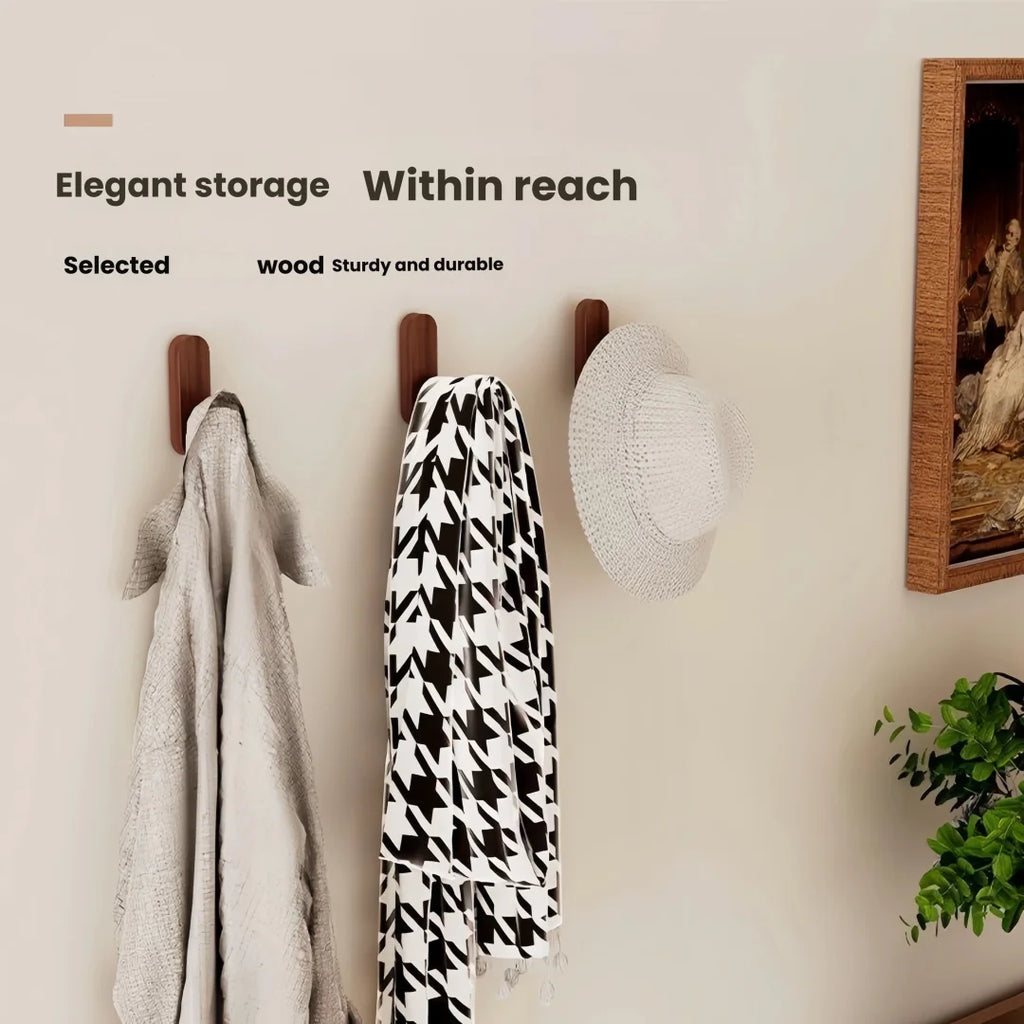 Self-Adhesive Wooden Wall Hooks for Coats, Towels & Keys