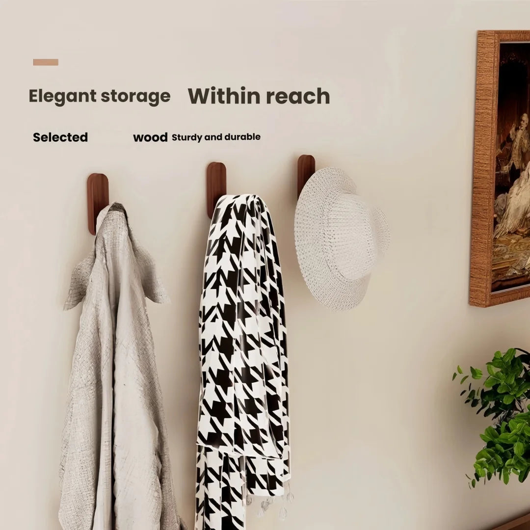 Self-Adhesive Wooden Wall Hooks for Coats, Towels & Keys