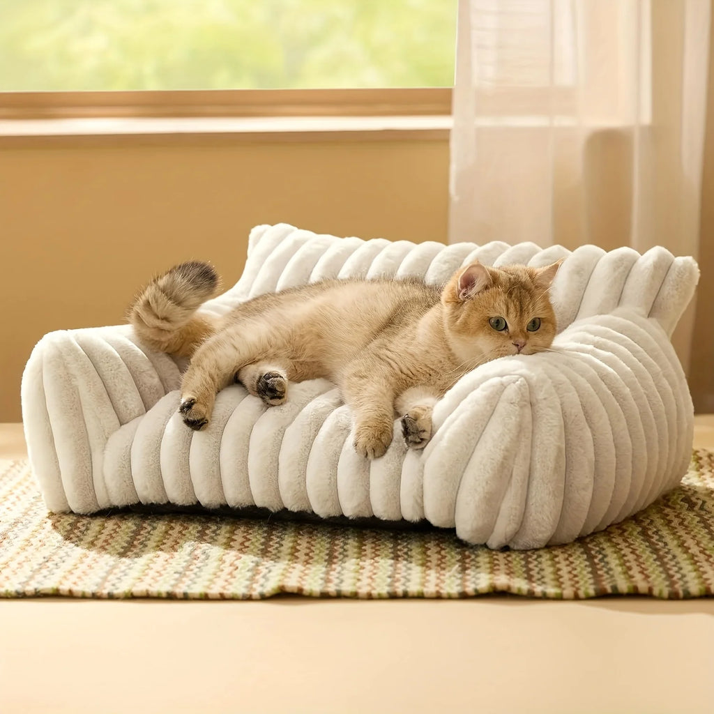 Plush Cat Sofa Bed with Raised Sides | Soft Pet Cushion