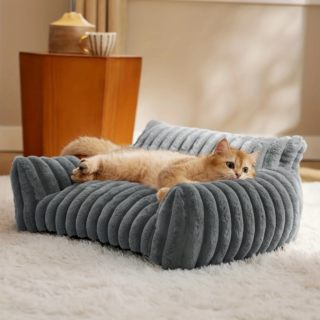 Plush Cat Sofa Bed with Raised Sides | Soft Pet Cushion