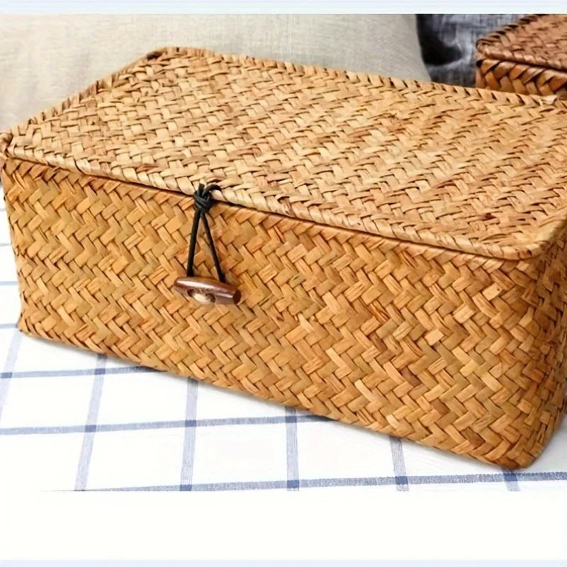Vintage Woven Storage Basket with Lid