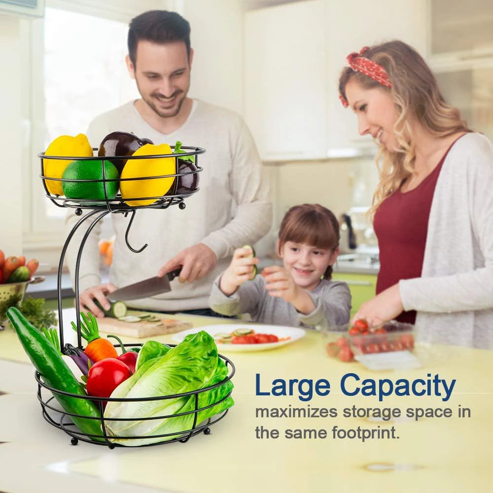 2-Tier Metal Fruit Basket with Banana Hanger