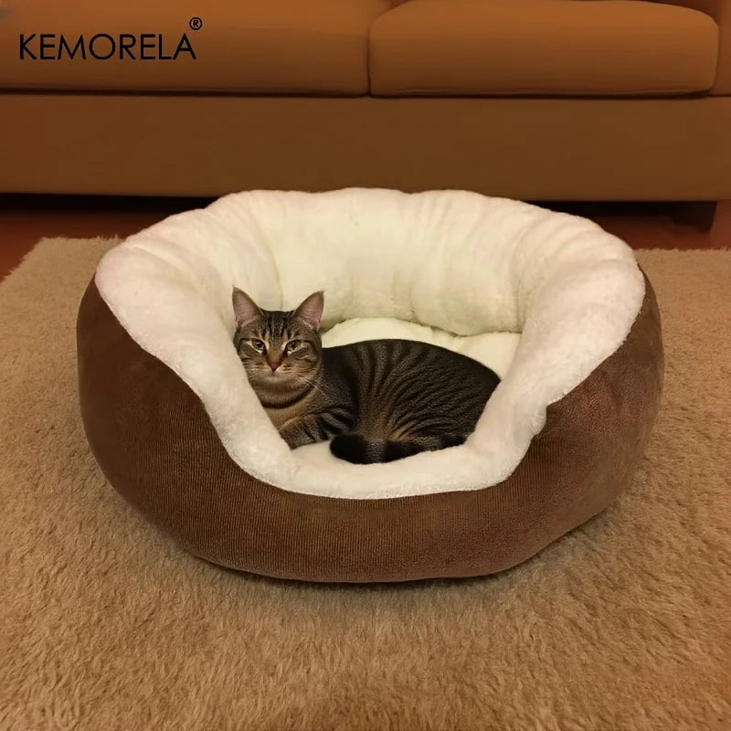 Plush Cat & Small Dog Bed with Backrest