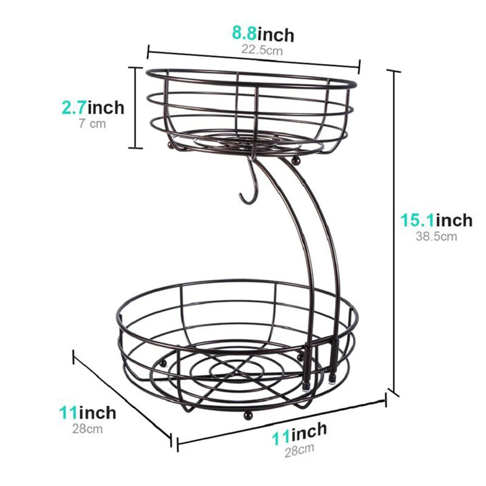 2-Tier Metal Fruit Basket with Banana Hanger