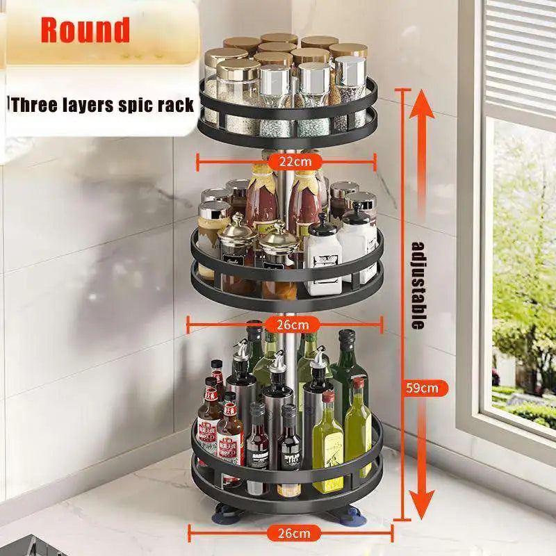 360° Rotating Spice Rack | 1–3 Tier Kitchen Organiser
