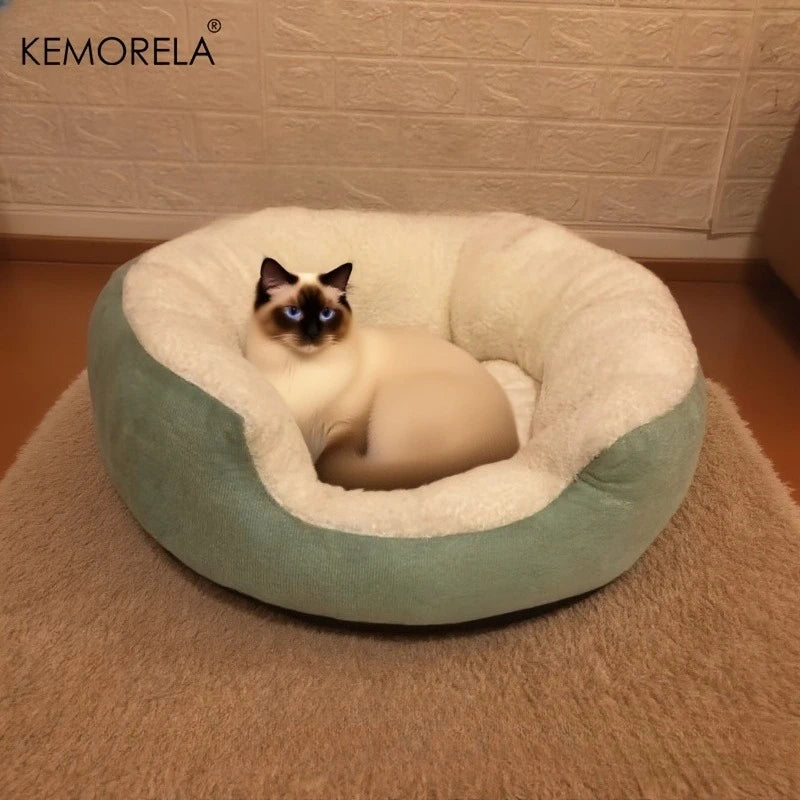 Plush Cat & Small Dog Bed with Backrest