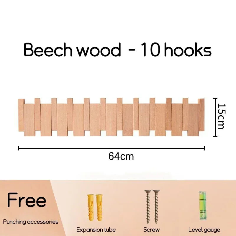 Piano-Key Wall-Mounted Coat Rack with Folding Hooks