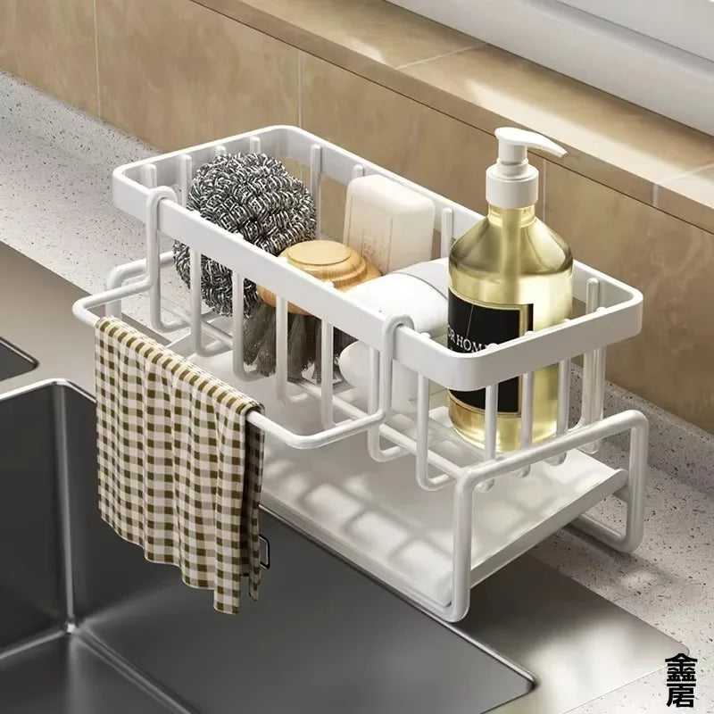 Tap-Mounted Sink Storage Shelf with Drainage Rack