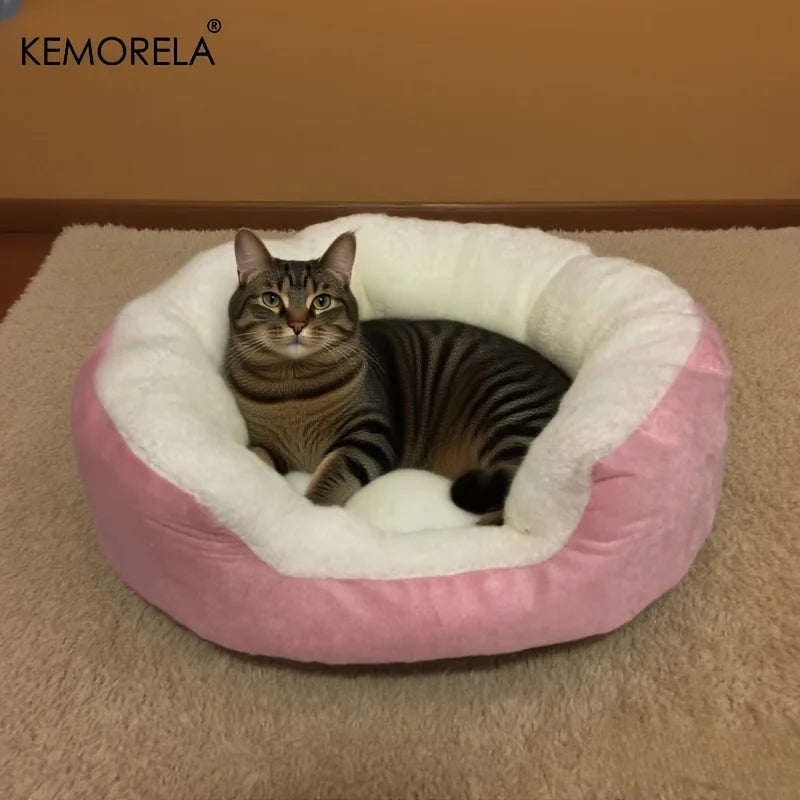 Plush Cat & Small Dog Bed with Backrest