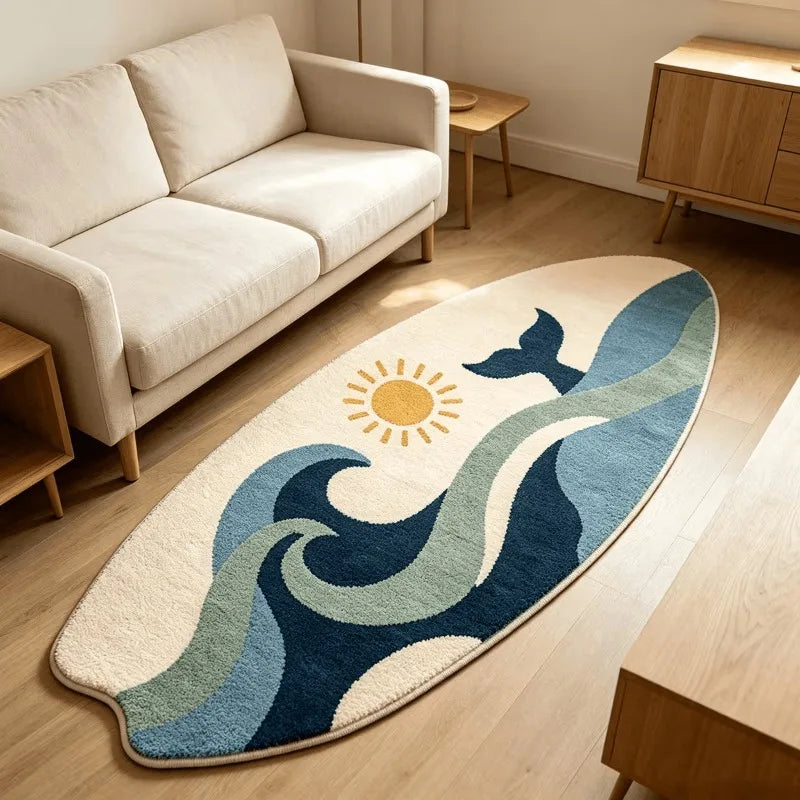 Whale Surfboard Runner Rug | Soft Washable Bedroom Mat