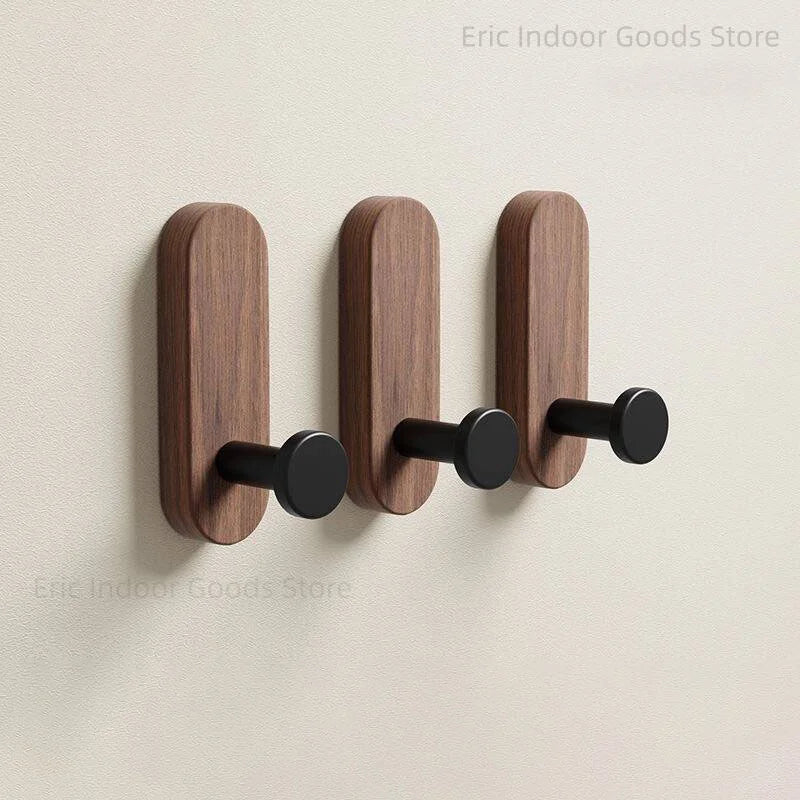 Self-Adhesive Wooden Wall Hooks for Coats, Towels & Keys