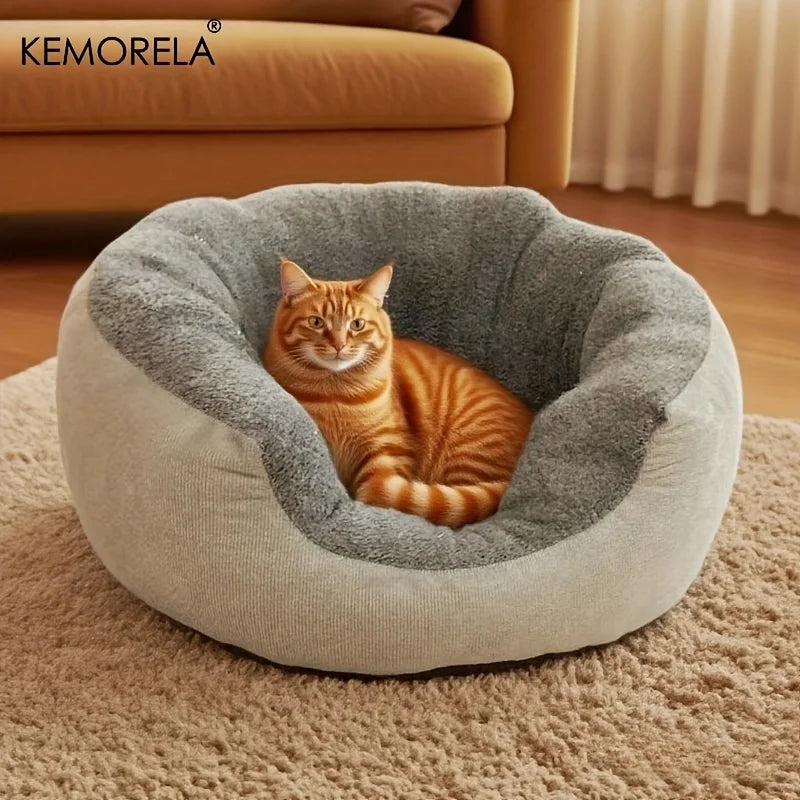 Plush Cat & Small Dog Bed with Backrest