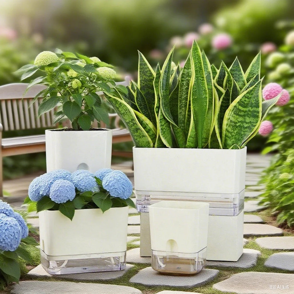 Self-Watering Planter Pot with Cotton Wick | Square or Rectangle