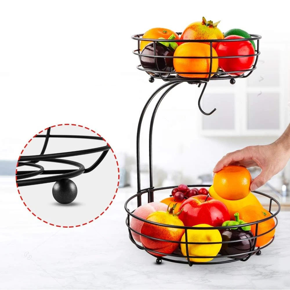 2-Tier Metal Fruit Basket with Banana Hanger