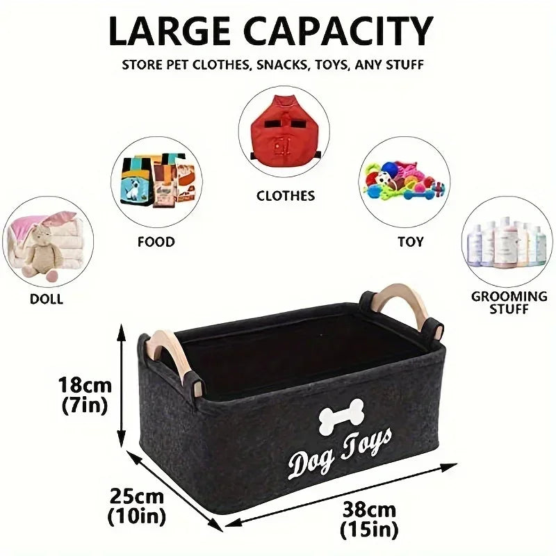 Felt Dog Toy Storage Basket | Black or Light Grey