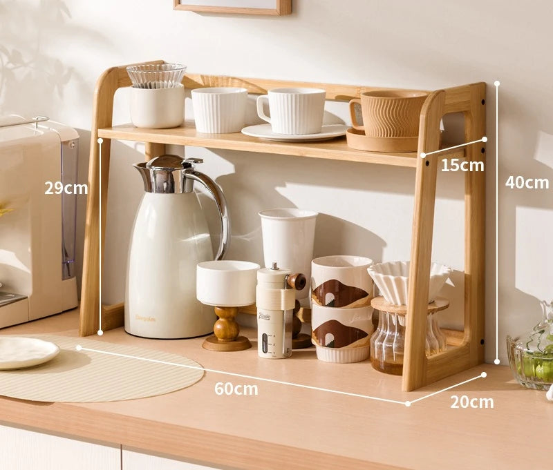 2-Tier Bamboo Kitchen Countertop Organiser | 50–60 cm