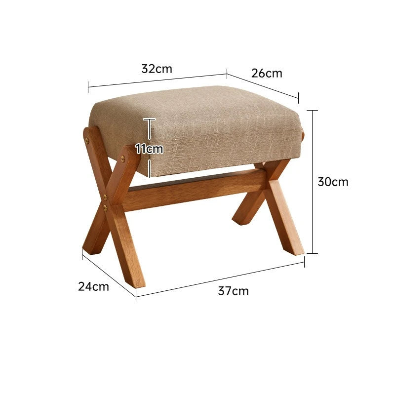Antique-Style Cushioned Wooden Footstool