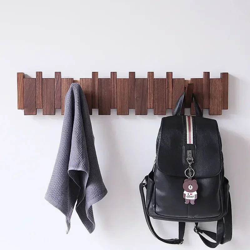 Piano-Key Wall-Mounted Coat Rack with Folding Hooks