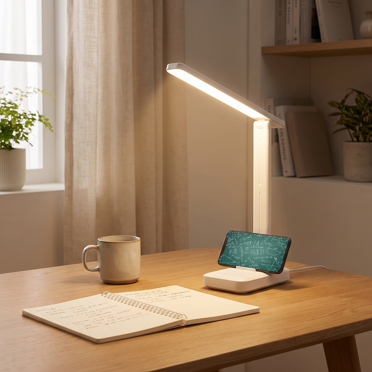 Foldable USB Desk Lamp | 3-Level Dimming & Rechargeable Option styled in a warm household setting