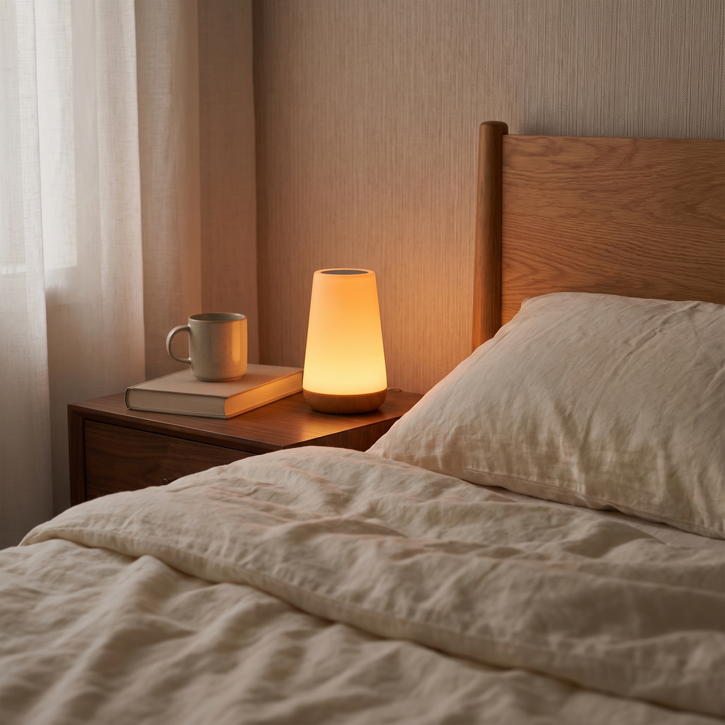 Rechargeable 13-Colour RGB Night Light with Remote styled in a warm household setting
