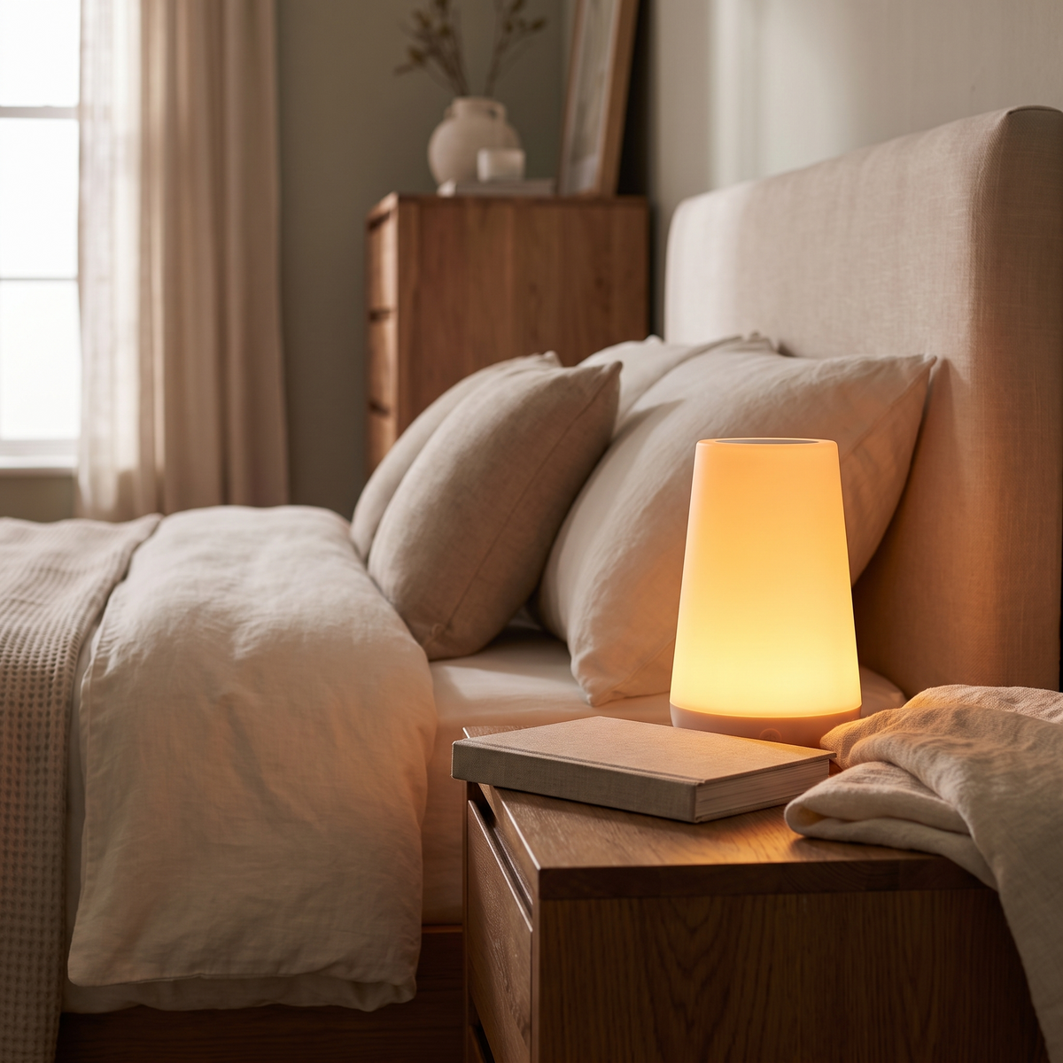 Rechargeable 13-Colour RGB Night Light with Remote styled in a warm household setting