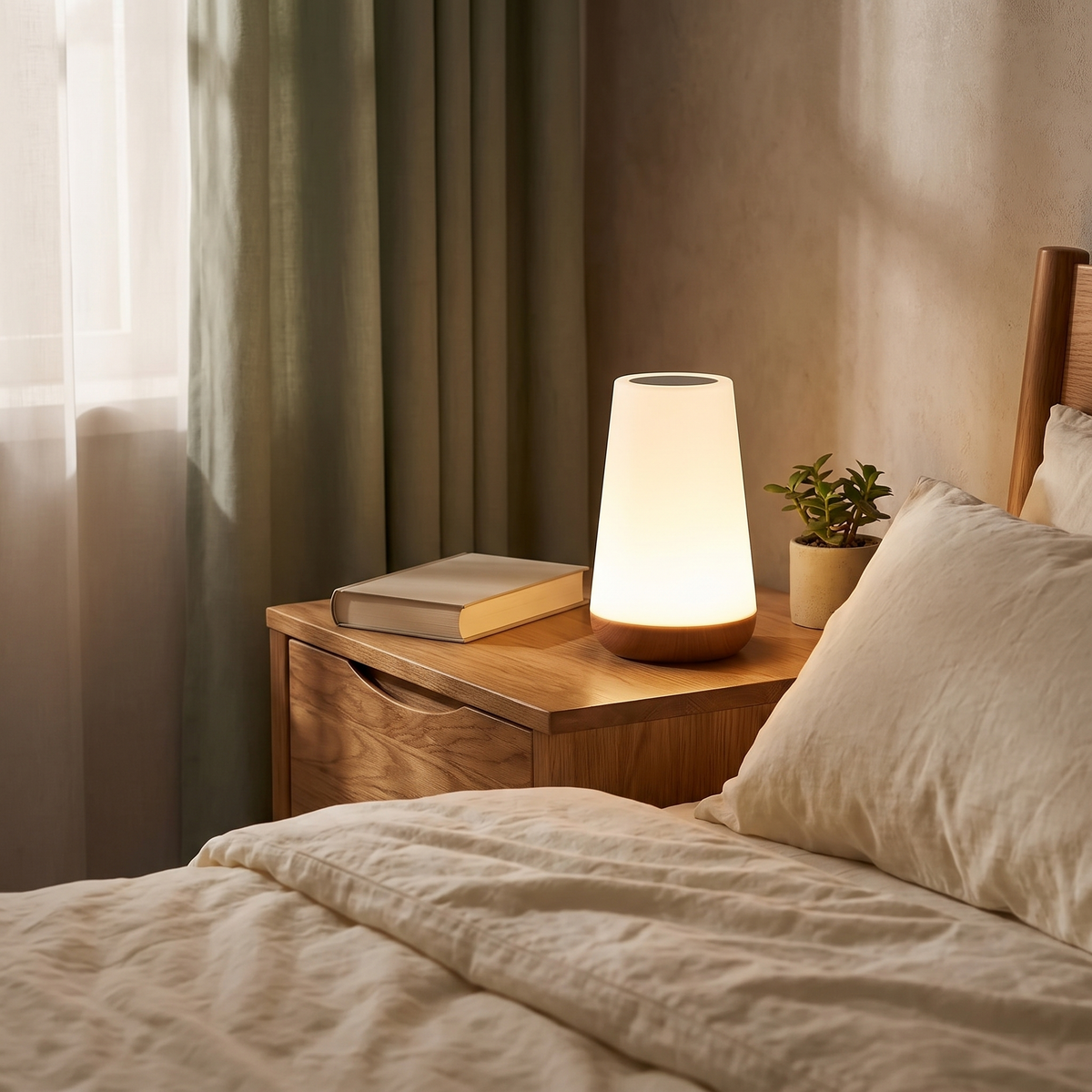 Rechargeable 13-Colour RGB Night Light with Remote styled in a warm household setting