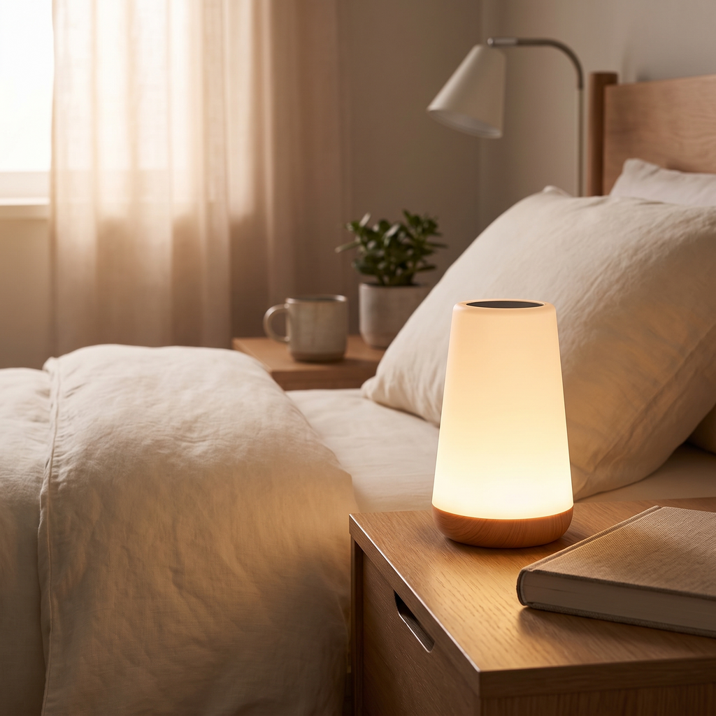 Rechargeable 13-Colour RGB Night Light with Remote styled in a warm household setting