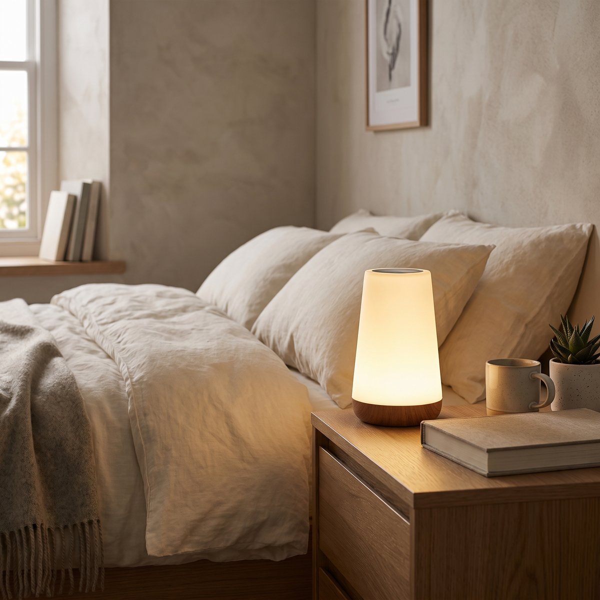 Rechargeable 13-Colour RGB Night Light with Remote styled in a warm household setting