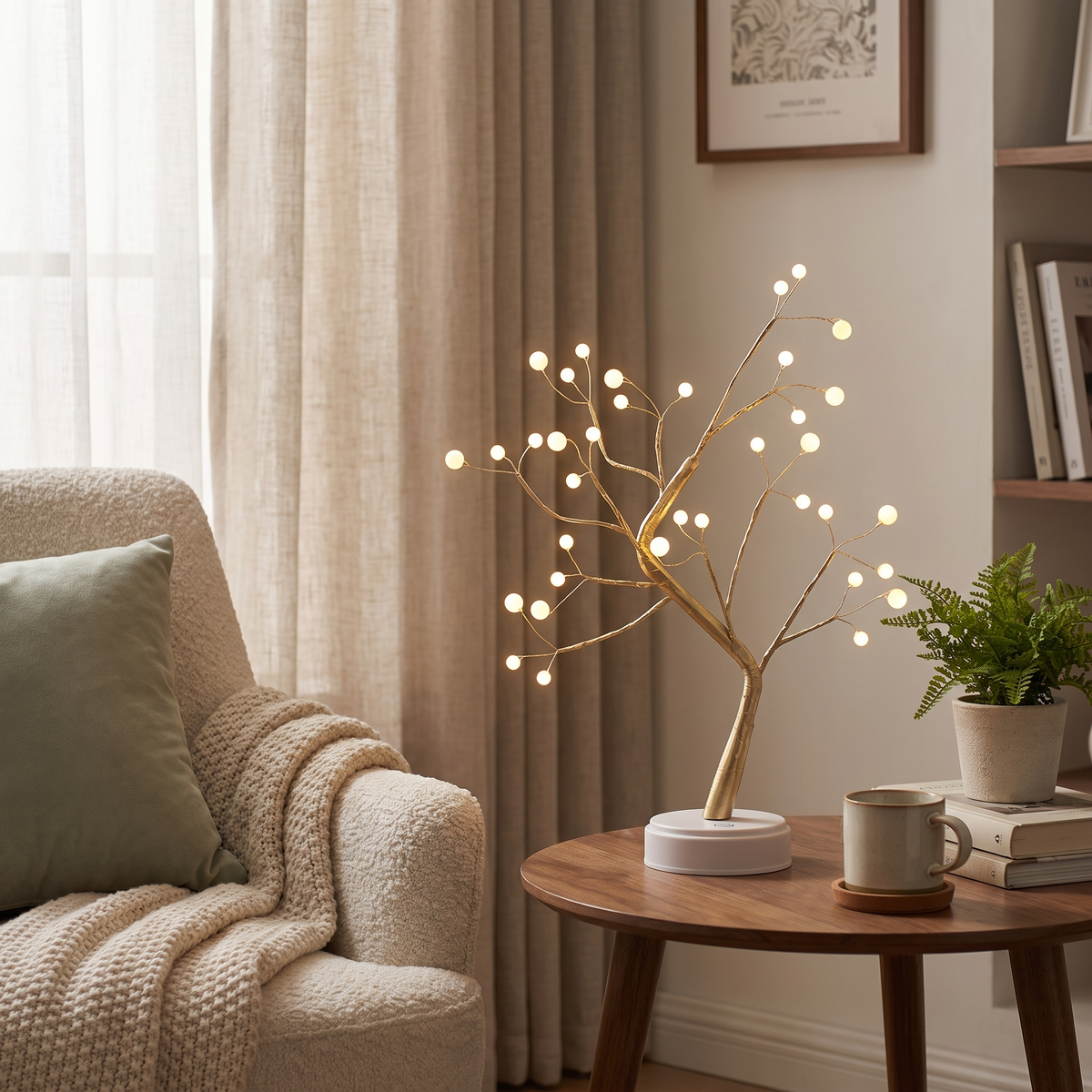 USB LED Decorative Tree Lamp with Touch Control styled in a warm household setting