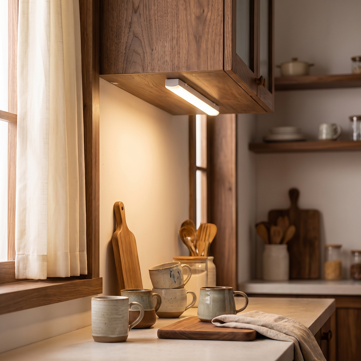 USB Rechargeable Motion Sensor Light | Magnetic Stick-On Bar styled in a warm household setting
