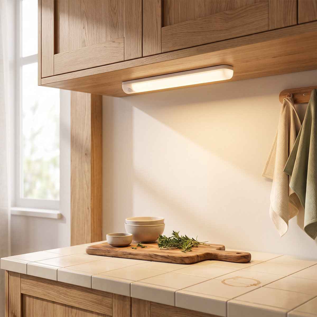 USB Rechargeable Motion Sensor Light | Magnetic Stick-On Bar styled in a warm household setting