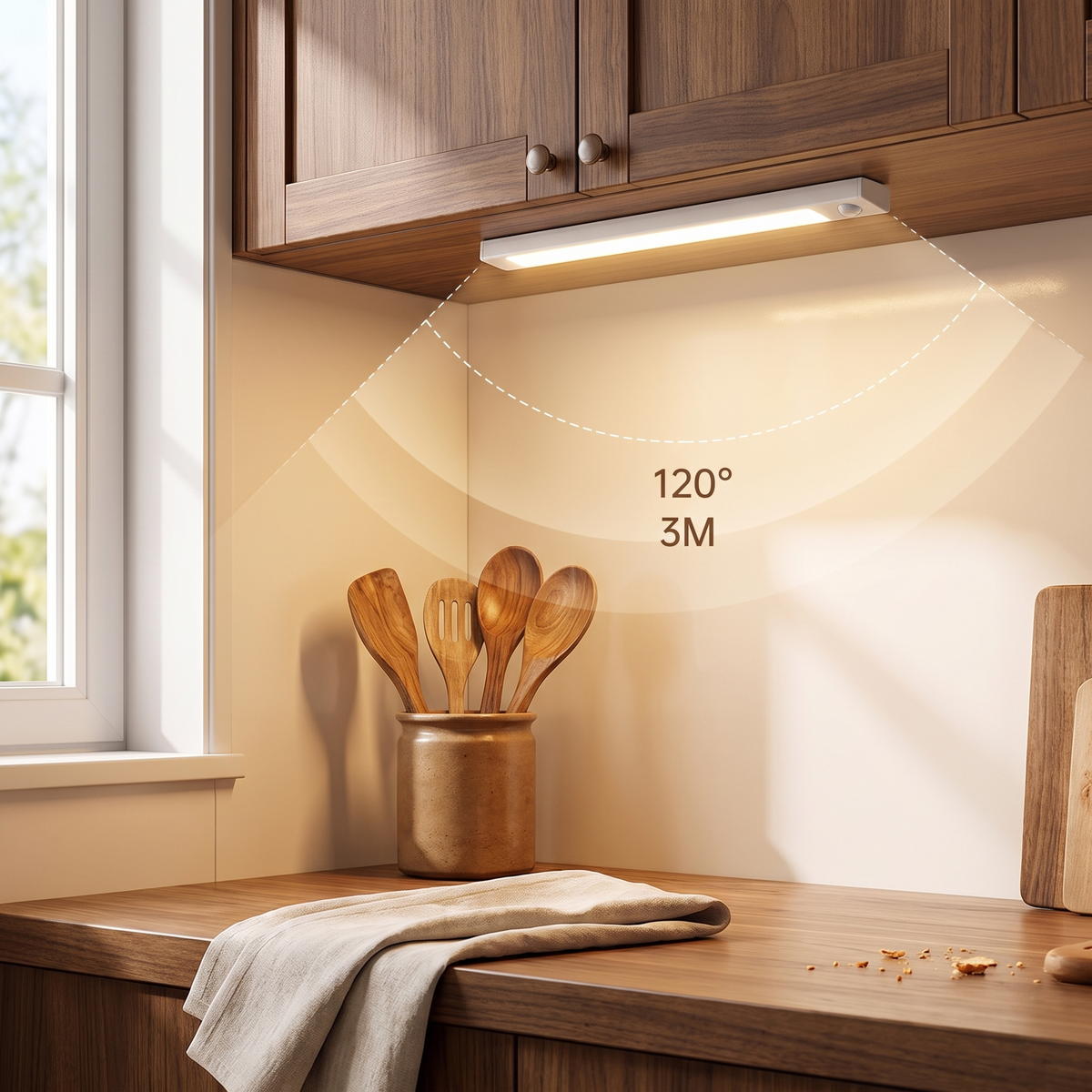 USB Rechargeable Motion Sensor Light | Magnetic Stick-On Bar styled in a warm household setting