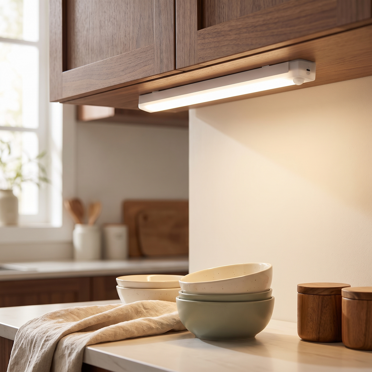 USB Rechargeable Motion Sensor Light | Magnetic Stick-On Bar styled in a warm household setting
