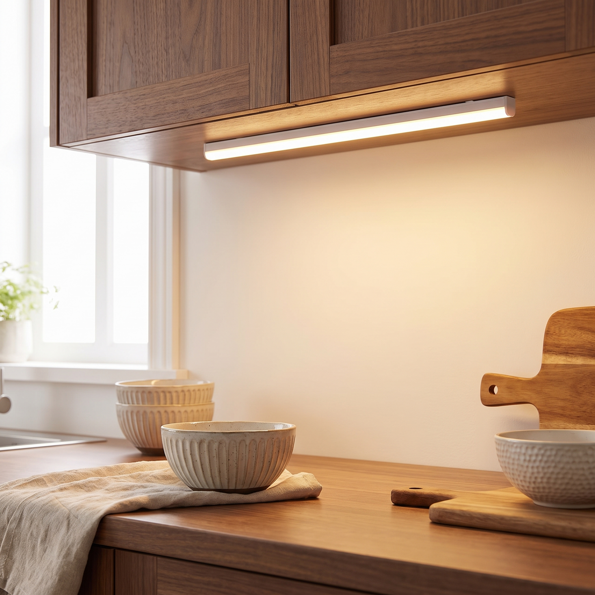 USB Rechargeable Motion Sensor Light | Magnetic Stick-On Bar styled in a warm household setting