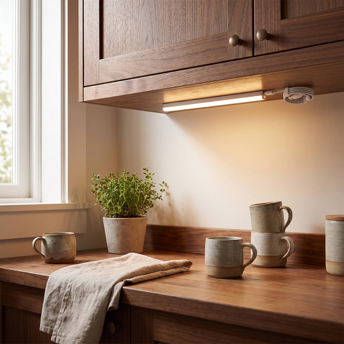 USB Rechargeable Motion Sensor Light | Magnetic Stick-On Bar styled in a warm household setting