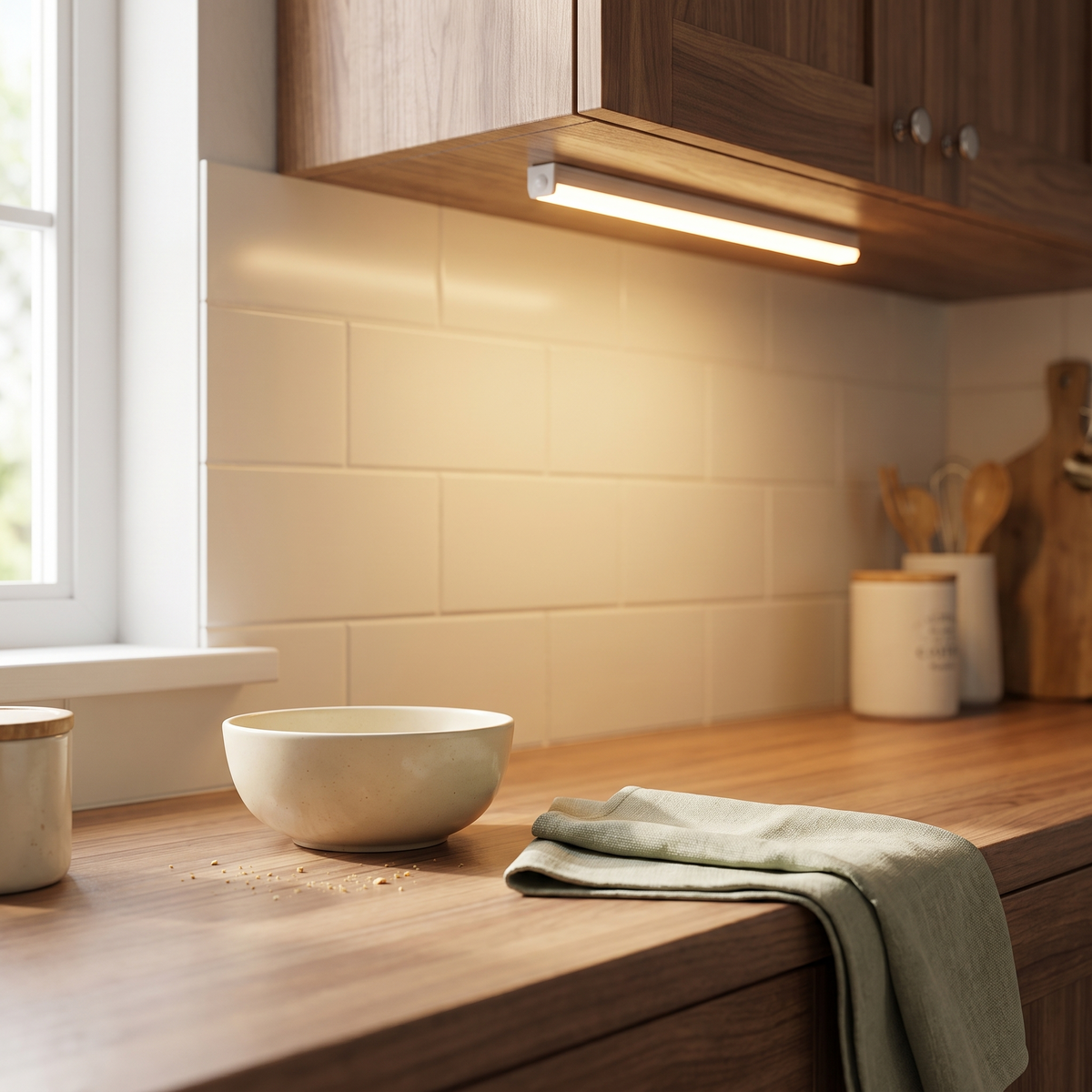 USB Rechargeable Motion Sensor Light | Magnetic Stick-On Bar styled in a warm household setting