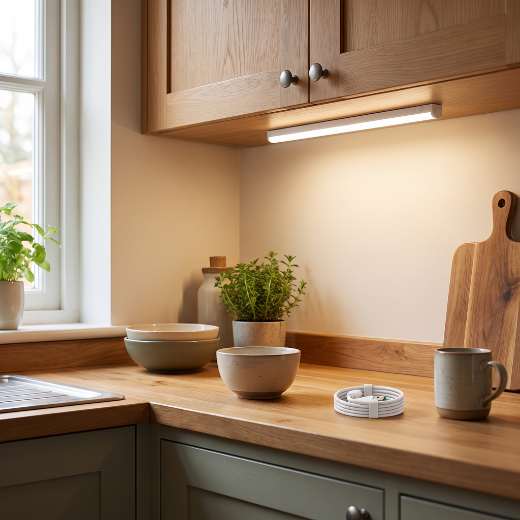 USB Rechargeable Motion Sensor Light | Magnetic Stick-On Bar styled in a warm household setting