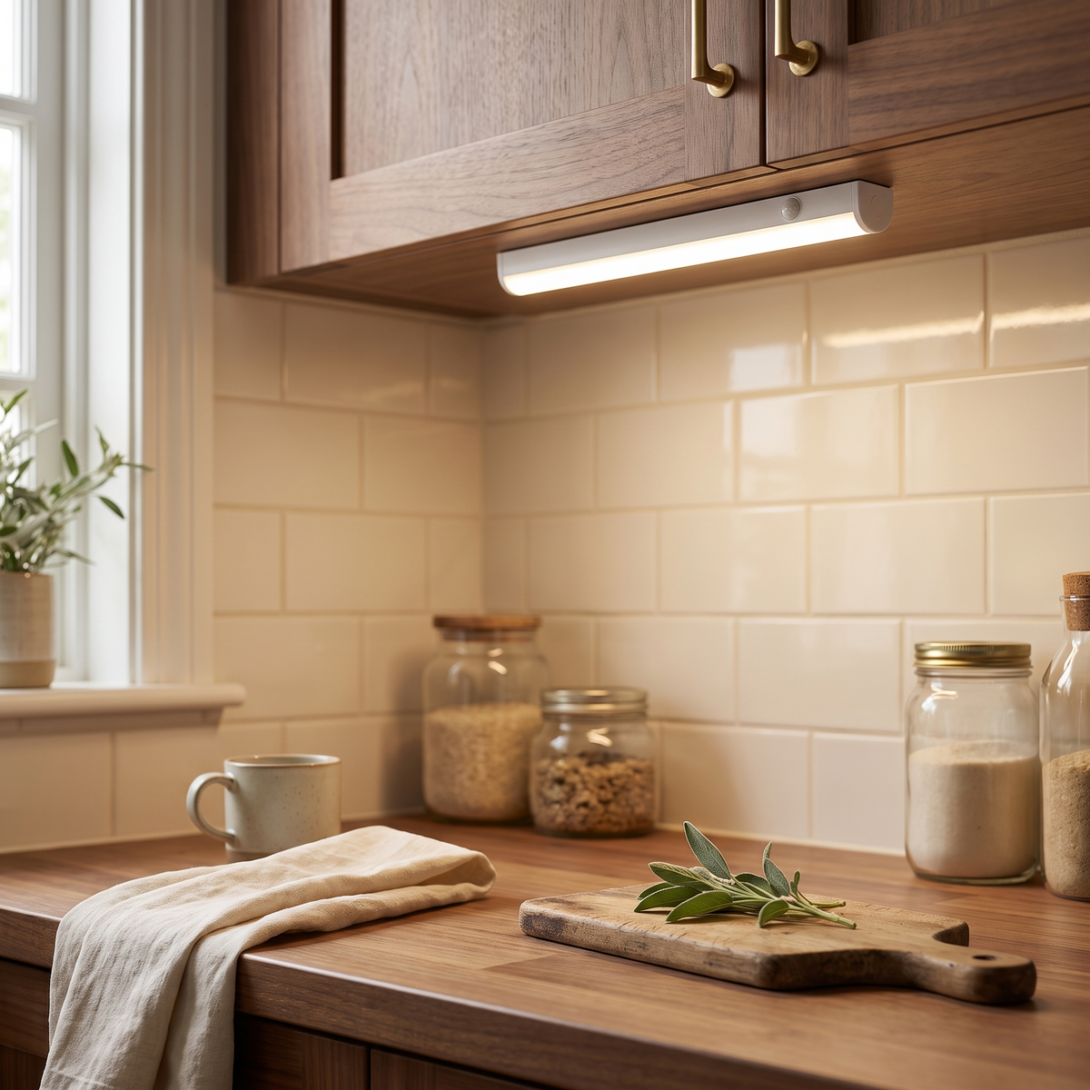 USB Rechargeable Motion Sensor Light | Magnetic Stick-On Bar styled in a warm household setting