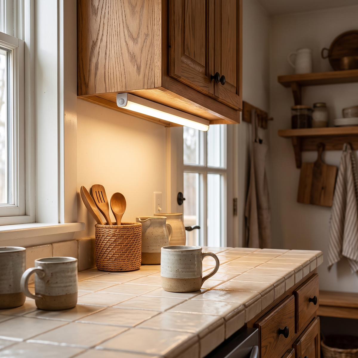 USB Rechargeable Motion Sensor Light | Magnetic Stick-On Bar styled in a warm household setting